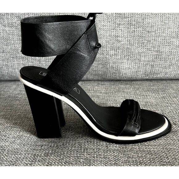 EUC Sol Sana Chuck II Heels Black Leather Strappy Block Sandals Size 38 US 7.5/8 - Picture 4 of 15